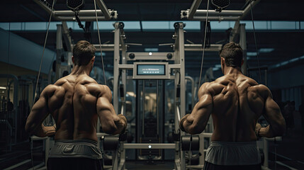 Face pulls on dual cable machine: upper back shoulder engagement - obrazy, fototapety, plakaty