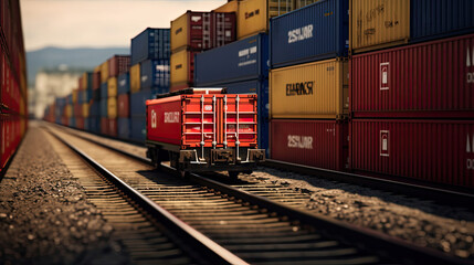 Rail Freight Transfer: Containers Being Shifted from One Train to Another