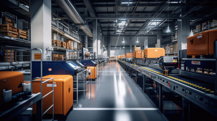 Fototapeta premium Logistics Center Interior: Automated Sorting Systems for Efficient Processing