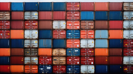 Shipping Container Yard: Rows of Containers Stacked Awaiting Transportation