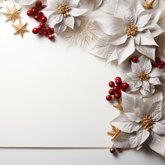 Christmas and New Year holiday banner with a Silver background and a Poinsettia Centerpiece. Concept with space for text for ads, banners and greeting card