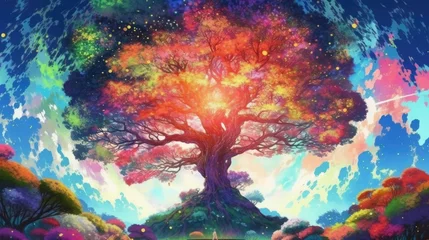 Foto op Canvas Colorful Tree with rainbow star © Creda