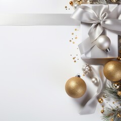 Christmas and New Year holiday banner with a Silver background and a Christmas Morning. Concept...