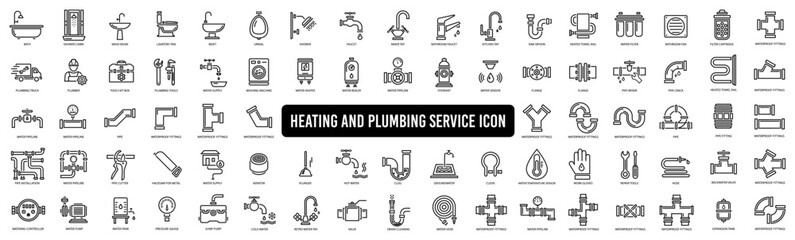 Set icons of plumbing and heating icon - obrazy, fototapety, plakaty