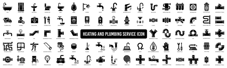 Set icons of plumbing and heating icon - obrazy, fototapety, plakaty