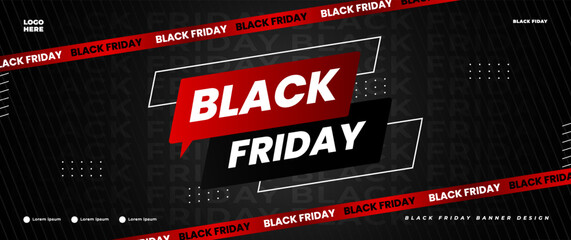 Black Friday banner design in black and red with light elements