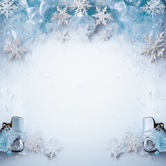 Christmas and New Year holiday banner with a Silver background and a Ice Skates. Concept with space...