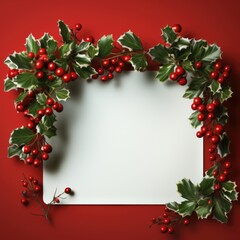 Christmas and New Year holiday banner with a Red background and a Mistletoe. Concept with space for text for ads, banners and greeting card