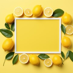 Banner with a Sunshine Yellow background and a Lemon with space for text. Creative food concept for ads, banners and greeting card