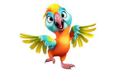 Beautiful Parrot Dancing on Disco Song and Waving His Wing 3D Character Isolated on Transparent Background PNG.