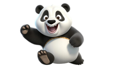 Crazy Parkour Panda Laughing Jumping 3D Character Isolated on Transparent Background PNG.