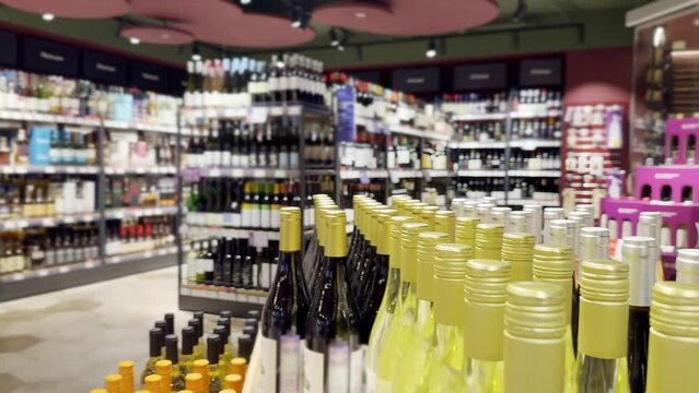 liquor store shelving,shelves with alcohol in the store