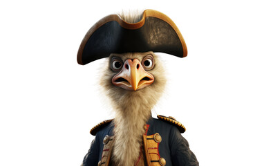 Spirited Ostrich with Stunning Look of Pirate Captain 3D Character Isolated on Transparent Background PNG. - obrazy, fototapety, plakaty