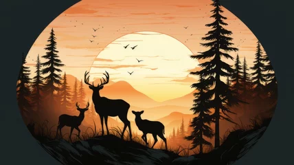 Fototapeten Silhouette of a deer family as an illustration © senadesign