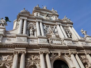 Fototapeta premium The Church of Santa Maria Zobenigo or Chiesa di Santa Maria del Giglio in Venice, Italy. The edifice is situated on the Campo Santa Maria Zobenigo, west of the Piazza San Marco.