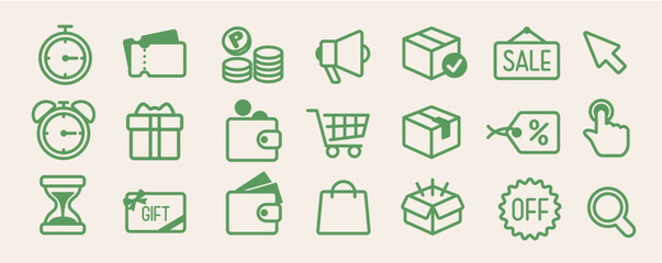 Shopping and e-commerce line icon set - obrazy, fototapety, plakaty