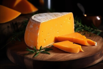 French cheese Mimolette on the wooden board close up