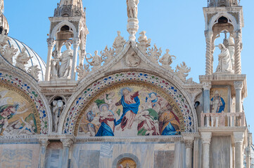  Facade of St Mark's Basilica, cathedral church of Venice, Italy.