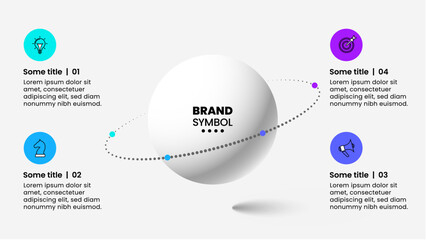 Infographic template. Sphere with ring and 4 steps