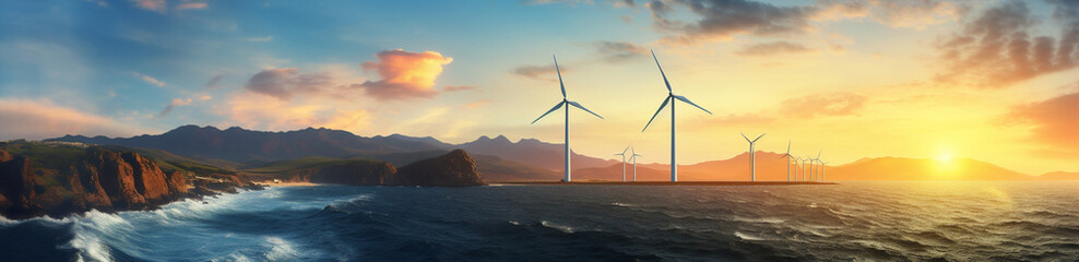 Power wind turbine ocean energy electricity environment - obrazy, fototapety, plakaty