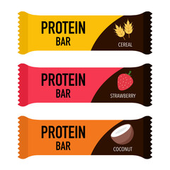 Protein bar concept in flat design. Protein snack chocolate energy.