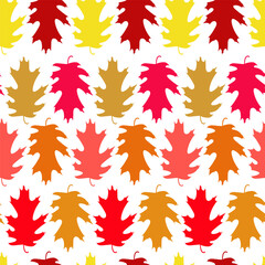 Autumn colorful oak leaf outlines vector seamless pattern design, background.