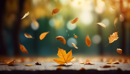 Naklejka na ściany i meble a scene with few leaf falling in the mid air simple background style
