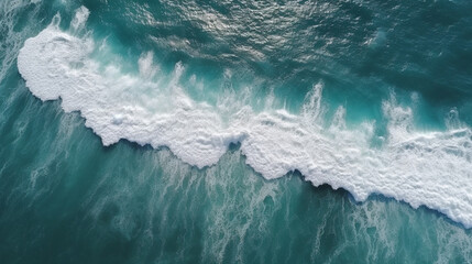 Fototapeta na wymiar Spectacular aerial top view background photo of ocean sea water white wave splashing in the deep sea