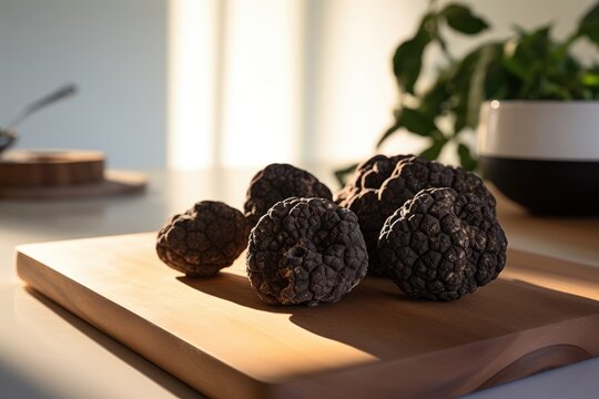 Black truffles on the cutting board. Generative AI AI