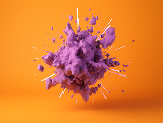 Puffs of  purple smoke in front of a orange background stock photo, in the style of bold color blobs, resin, juxtaposed imagery, realistic hyper - detail	
