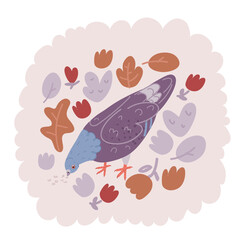 Vector illustration of Pigeon eating at the park