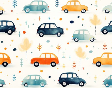 Set of cars, postcard, children's theme, autumn