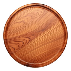 Circle wooden tray top view isolated.