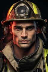 Portrait of a fireman in a protective suit and helmet
