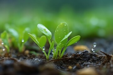 Little green sprout water soil. Nature rural young garden flora. Generate Ai