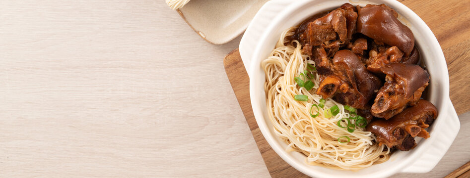 Taiwanese traditional food pork knuckle with vermicelli.