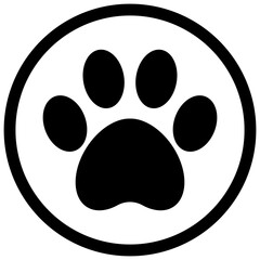 Black animal dog footprint paw in circle frame, paw stamp