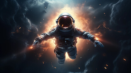 Astronaut floating in outer space. Galaxy, zero gravity, cosmic, interstellar, NASA, AI Generated - obrazy, fototapety, plakaty