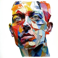 Face of a man combined with multicolored paper pieces