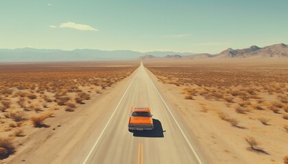 Classic american car driving on a desert highway