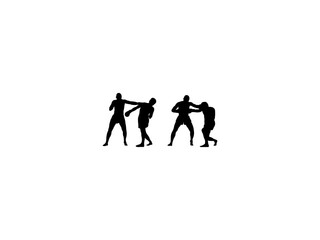 Set of Boxing Silhouette in various poses isolated on white background