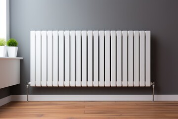 Efficient Radiator - Modern heating radiator in a cozy living room setting - House Heating - AI Generated