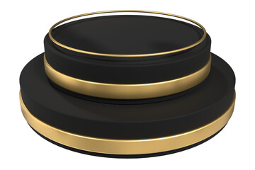 Empty black gold 3d podium stage. Empty round golden podium scene. Empty luxury pedestal. 3D rendering
