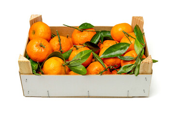 Tangerines in a box isolated on a white background