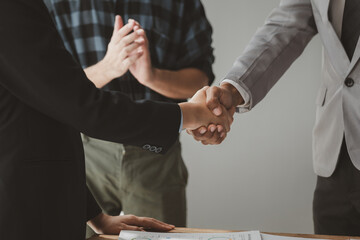 Make agreements with business partners, Success in negotiating and entering into business contracts, Meeting commitments in a meeting room at the office, business idea.