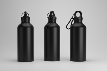 Metal bottle mock-up. Sport metal bottle template on studio background.
