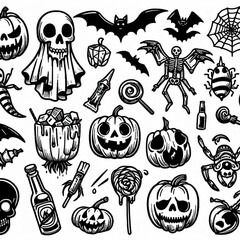Obraz premium set of halloween icons and entities for colouring, generative ai