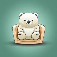 Polar Bear Sitting Chair Icon,Cartoon Illustration, For Printing