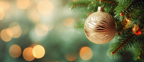 Obraz na płótnie Canvas Christmas tree decoration on bokeh background. Merry Christmas and Happy New Year.