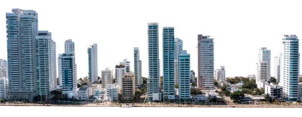 Fotobehang  Aerial panoramic view of the Bocagrande district island skyscrapers Cartagena Colombia on isolated png background © ronedya